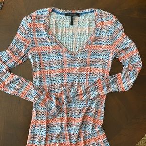 BCBGMAXAZRIA blue/red/tan/white long sleeve top